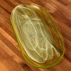 Vintage Serving Platter Green and White Glass Plate